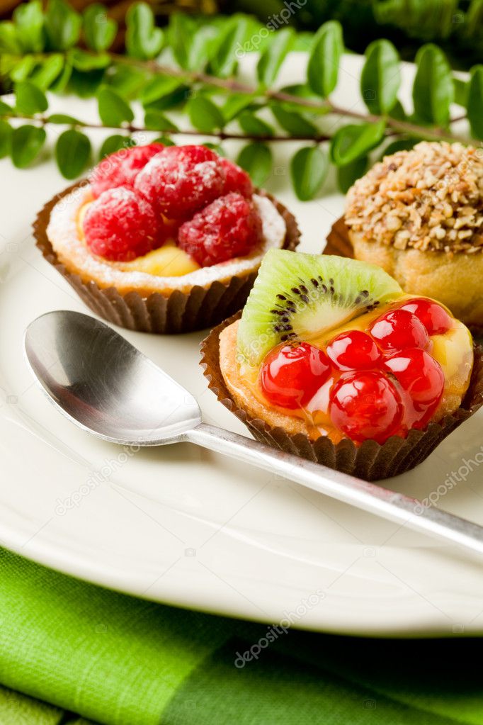 Photo of delicious dessert plate with italian fruits pastries model released