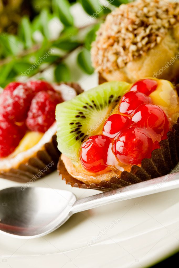 Photo of delicious dessert plate with italian fruits pastries model released
