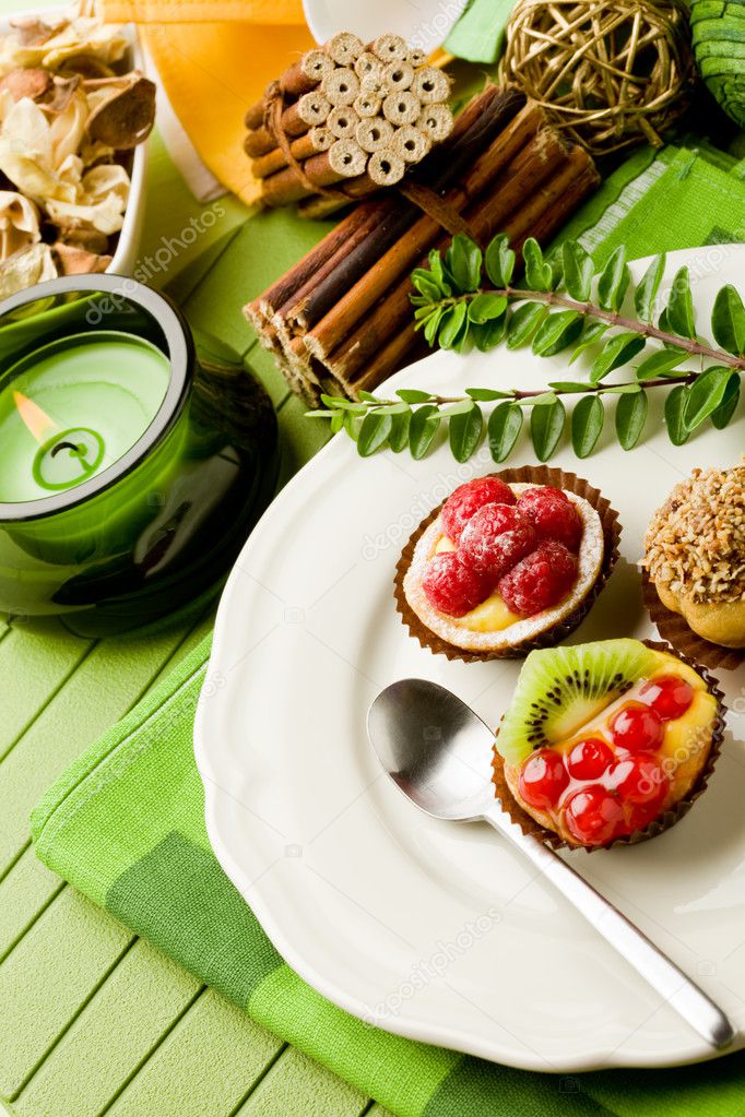 Photo of delicious dessert plate with italian fruits pastries model released