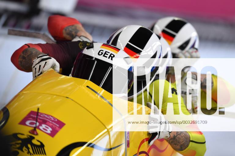 Bob Germany with WALTHER Nico KUSKE Kevin ROEDIGER Alexander FRANKE Eric Action Start pushing Bobsleigh Four Man Four-man Olympic Sliding Center on 25 02 2018 2018 Winter Olympics from 09 02 25 02 2018 in PyeongChang South Korea