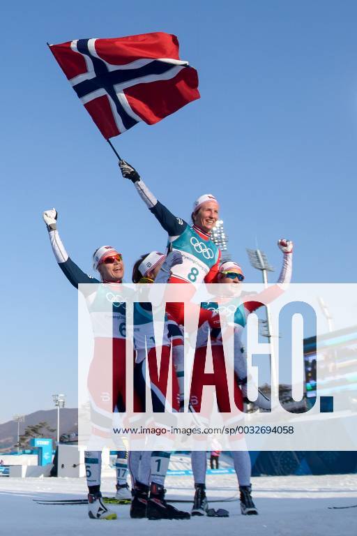 Marit Björgen of Norway celebrates after the Womens Cross Country 30km Mass Start Classic during day sixteen of the 2018 Winter Olympics on February 25, 2018 in Pyeongchang Photo Carl Sandin BILDBYR N Code CS 57999 323