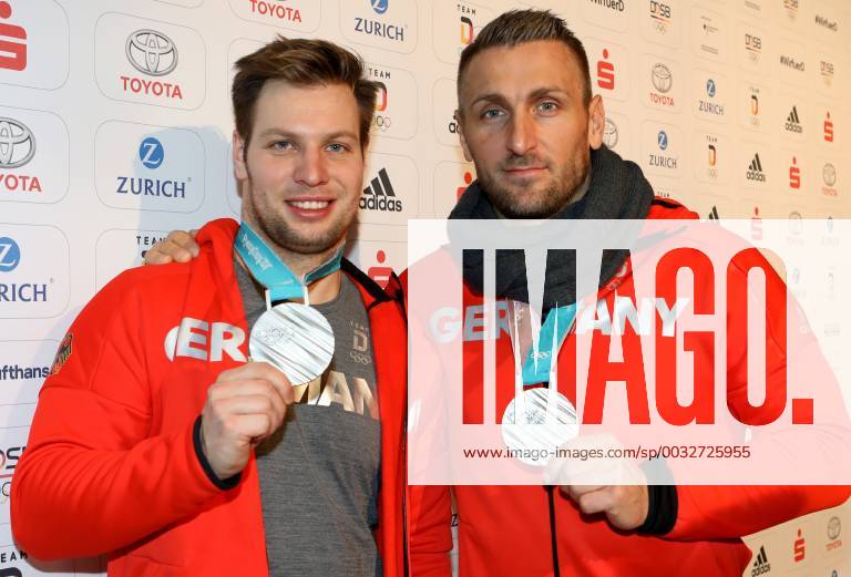 Germany Frankfurt am Main Airport 26 02 2018 Return from Team Germany 2018 Olympic Winter Games in Pyeongchang Image v lk Nico Walther and Kevin Kuske Silver Four-man bobsleigh
