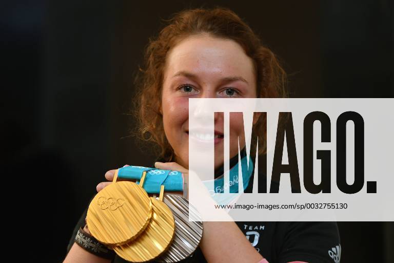 Double olympia winner Laura DAHLMEIER GER with her medals she won at the Olympic Winter Games 2018 in PyeongChang South Korea DSV press event with Laura DAHLMEIER on 02 03 2018 Biathlon