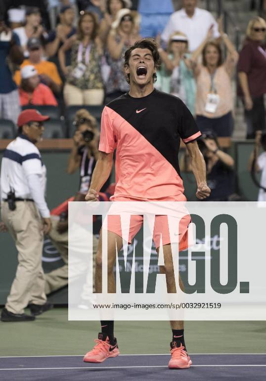 - SPORT INDIAN WELLS, CA - MARCH 12 : Taylor Fritz (USA) celebrates his 3rd round win over Fernando Verdasco (ESP) in the men s singles during the BNP Paribas Open on March 12, 2018 at the Indian Wells Tennis Garden, Indian Wells, CA. (Photo by Cynthia Lum Icon Sportswire TENNIS: MAR 12 BNP Paribas Open Icon25018031208