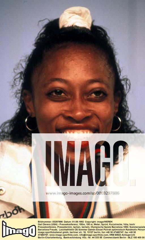 Gail Devers (USA) - Pressekonferenz Leichtathletik OS Sommer Damen Olympische Spiele Barcelona 1992, Sommerspiele, Porträt Barcelona Freude, Leichtathletik OS Sommer Damen Olympische Spiele Barcelona 1992, Sommerspiele, Porträt Barcelona Freude,