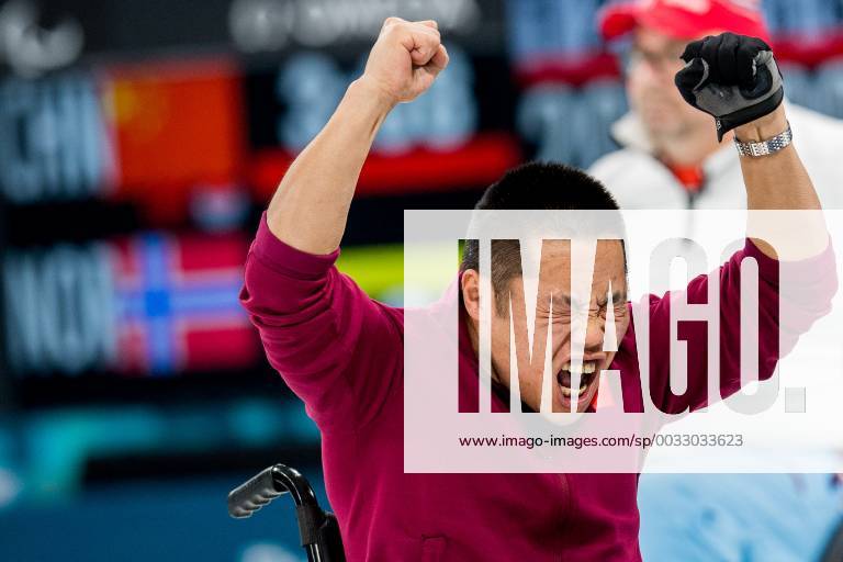 Wei Liu or China celebrates during the wheelchair curling final match between China and Norway during day eight of the 2018 Winter Paralympics on March 17, 2018 in Pyeongchang Photo Vegard Wivestad Gray BILDBYR N Code VG 170135