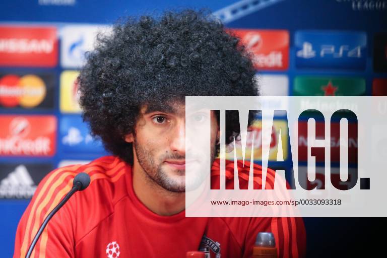 - BRUGGE, BELGIUM: Manchester s Marouane Fellaini pictured during a press conference PK Pressekonferenz of British soccer club Manchester United ManU in Brugge, Tuesday 25 August 2015. Tomorrow Belgian first league soccer team Club Brugge will play the return game of the play-offs of the Uefa Champions League competition against British soccer club Manchester United FC. Manchester United won the first leg 3-1. BRUNOxFAHY x84608958x