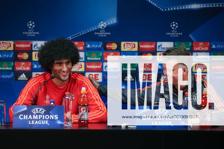 - BRUGGE, BELGIUM: Manchester s Marouane Fellaini and Manchester s head coach Louis van Gaal pictured during a press conference PK Pressekonferenz of British soccer club Manchester United ManU in Brugge, Tuesday 25 August 2015. Tomorrow Belgian first league soccer team Club Brugge will play the return game of the play-offs of the Uefa Champions League competition against British soccer club Manchester United FC. Manchester United won the first leg 3-1. BRUNOxFAHY x84609222x
