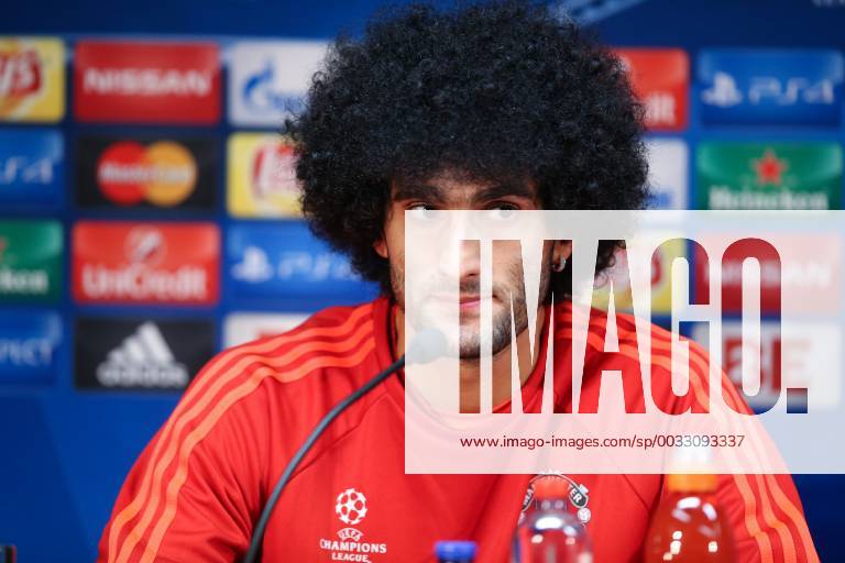 - BRUGGE, BELGIUM: Manchester s Marouane Fellaini pictured during a press conference PK Pressekonferenz of British soccer club Manchester United ManU in Brugge, Tuesday 25 August 2015. Tomorrow Belgian first league soccer team Club Brugge will play the return game of the play-offs of the Uefa Champions League competition against British soccer club Manchester United FC. Manchester United won the first leg 3-1. BRUNOxFAHY x84609392x