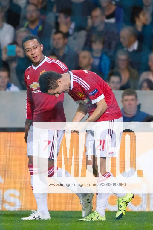 - BRUGGE, BELGIUM: Manchester s Ander Herrera (R) celebrates with his teammate Memphis Depay after scoring during a soccer game between Belgian first league team Club Brugge KV and British club Manchester United ManU FC in Brugge, Wednesday 26 August 2015, the return game of the play-offs of the UEFA Champions League competition. Manchester United won the first leg 3-1. KURTxDESPLENTER x84639108x