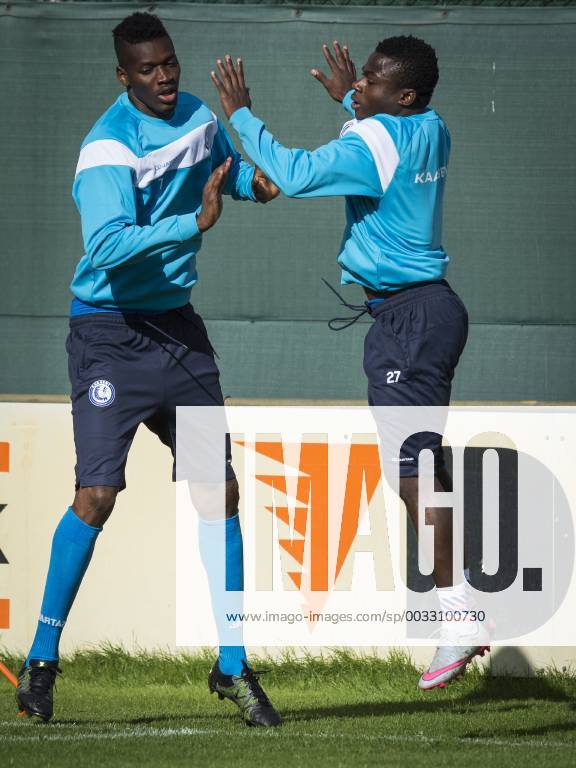 - GENT, BELGIUM: Gent s Kalifa Coulibaly and Gent s Moses Simon pictured in action during a training of KAA Gent, in Gent, Tuesday 15 September 2015. Tomorrow Belgian first league soccer team KAA Gent will play the first game in the group stage of the Uefa Champions League competition against French Olympique Lyon. JASPERxJACOBS x85227593x