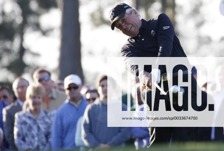 Honorary Starter Gary Player of South Africa hits a tee shot to begin the 1st round of the 2018 Masters Tournament at the Augusta National Golf Club in Augusta, Georgia, on April 5, 2018. AUG20180405108 JOHNxANGELILLO