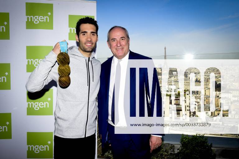 Martin Fourcade et ses 3 medailles d Or Olympiques Roland Berthilier - President MGEN NEWS : Conference de presse MGEN Academie - Paris - 06 04 2018 JBAutissier Panoramic