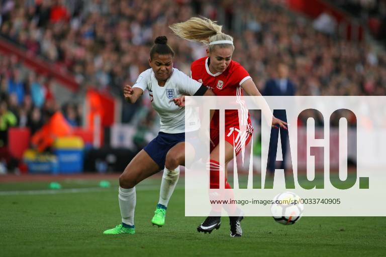 Football - 2017 2018 Womens World Cup Qualifier - UEFA Group One: England vs. Wales Englands Nikita Parris and Charlotte Estcourt of Wales tussle for the ball at St Mary s COLORSPORT SHAUN BOGGUST
