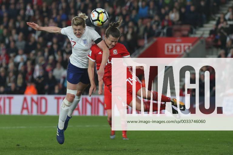 England Women v Wales Women 2019 FIFA Womens World Cup Qualifier Ellen White of England heads for goal as Hayley Ladd of Wales tries to intervene during the 2019 FIFA Womens World Cup Qualifying match at the St Mary s Stadium, Southampton Content Not Available For UK Newspapers