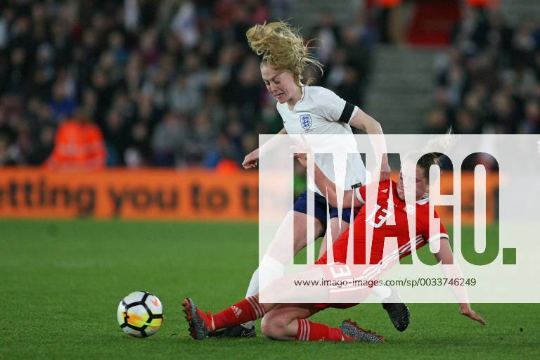 Football - 2017 2018 Womens World Cup Qualifier - UEFA Group One: England vs. Wales Rachel Rowe of Wales tackles Englands Keira Walsh at St Marys Stadium COLORSPORT SHAUN BOGGUST