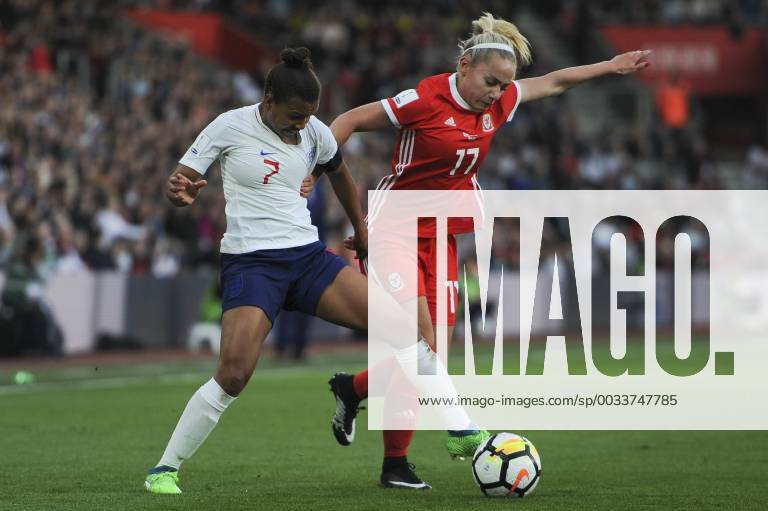 England Women v Wales Women 2019 FIFA Womens World Cup Qualifier Nikita Parris of England Women (L) vies with Charlie Estcourt of Wales Women (R) during the 2019 FIFA Womens World Cup Qualifying match at the St Mary s Stadium, Southampton Content Not Available For UK Newspapers