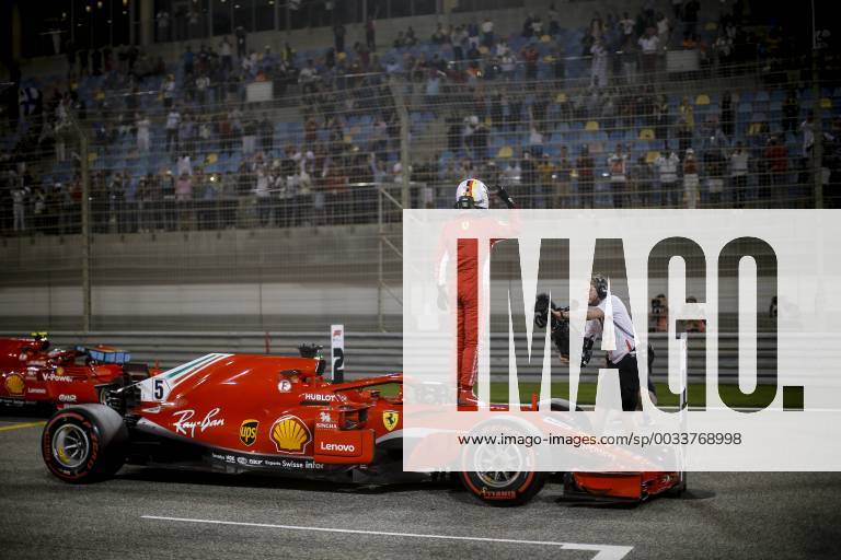Sakhir, Kingdom of Bahrain - SEBASTIAN VETTEL of Scuderia Ferrari celebrates pole position after the 2018 FIA Formula 1 Bahrain Grand Prix qualifying session at Bahrain International Circuit in Sakhir, Kingdom of Bahrain. Bahrain Grand Prix 2018 - Qualifying - ZUMAg147 20180407_zap_g147_041