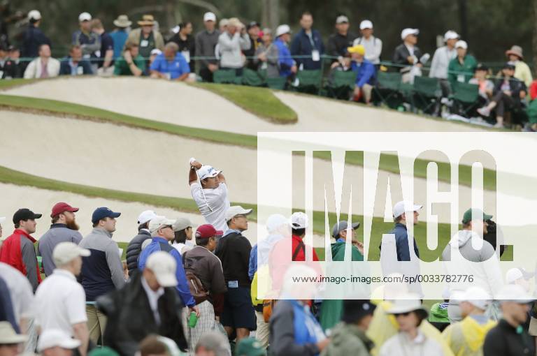 Golf: Masters Tournament 3rd round Hideki Matsuyama (C) of Japan hits a tee shot on the third hole of the third round of the Masters Tournament in Augusta, Georgia, on April 7, 2018.