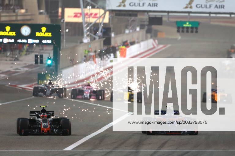 Motorsports: FIA Formula One World Championship WM Weltmeisterschaft 2018, Grand Prix of Bahrain, Sparks , 20 Kevin Magnussen (DEN, Haas F1 Team) , , 10 Pierre Gasly (FRA Toro Rosso Ferrari) Sakhir Bahrain