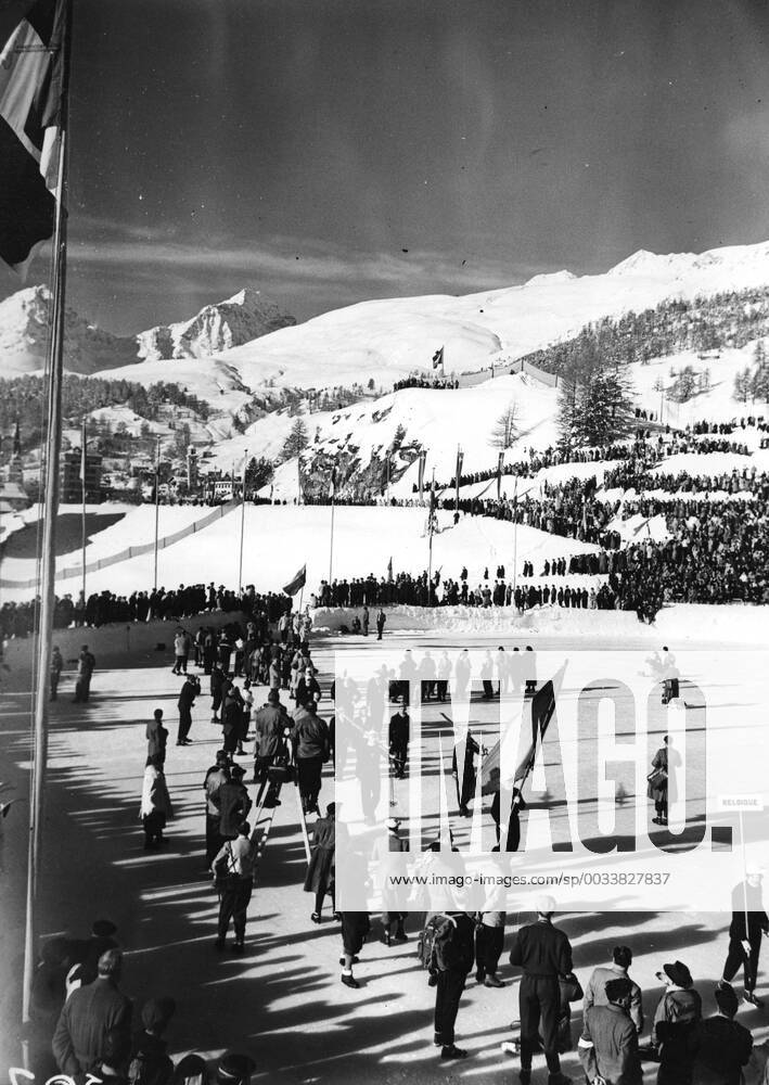 - SANKT MORITZ, SWITZERLAND: (FILE) This file picture dated 31 January 1948 shows the Belgian team during the opening ceremony at the Winter Olympic Games Olympische Spiele Olympia OS in Sankt Moritz, Switzerland. ARCHIVES BELGAxARCHIVES x32092227x