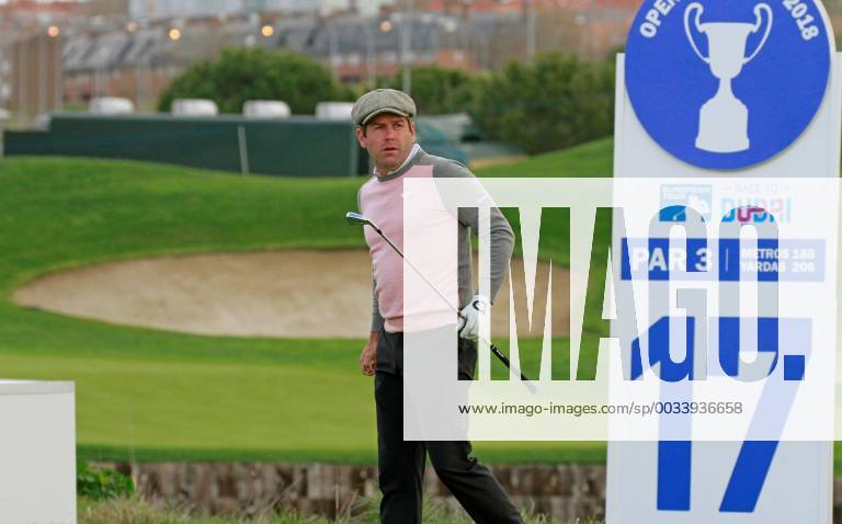 Robert Rock of England reacts after his tee shot on the seventeenth hole on the second day of the Spanish Open golf tournament in Madrid, Spain, 13 April 2018. Spanish Open golf tournament !ACHTUNG: NUR REDAKTIONELLE NUTZUNG!
