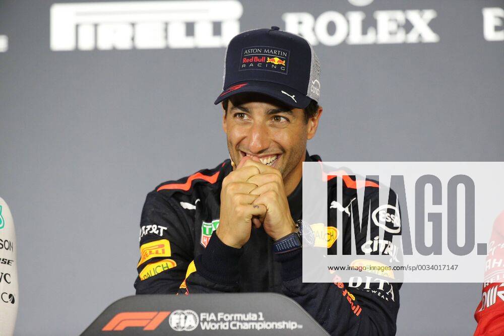 Australian F1 driver Daniel Ricciardo of Red Bull Racing reacts during the press conference PK Pressekonferenz after winning the 2018 Formula One Chinese Grand Prix at the Shanghai International Circuit in Shanghai, China, 15 April 2018. Red Bull driver Daniel Ricciardo yanked off his right shoe, poured champagne into it as he stood on the podium, and then drank up to his unlikely victory in Sunday s Chinese Grand Prix. The Australian started from the third row, but took advantage when the safety car came out on the 31st lap to allow him to get fresh, soft tires when the other leaders were running on worn rubber and couldn t get in quickly to change. Red Bull s Daniel Ricciardo wins Chinese Grand Prix; 6th career win 20180415_08669