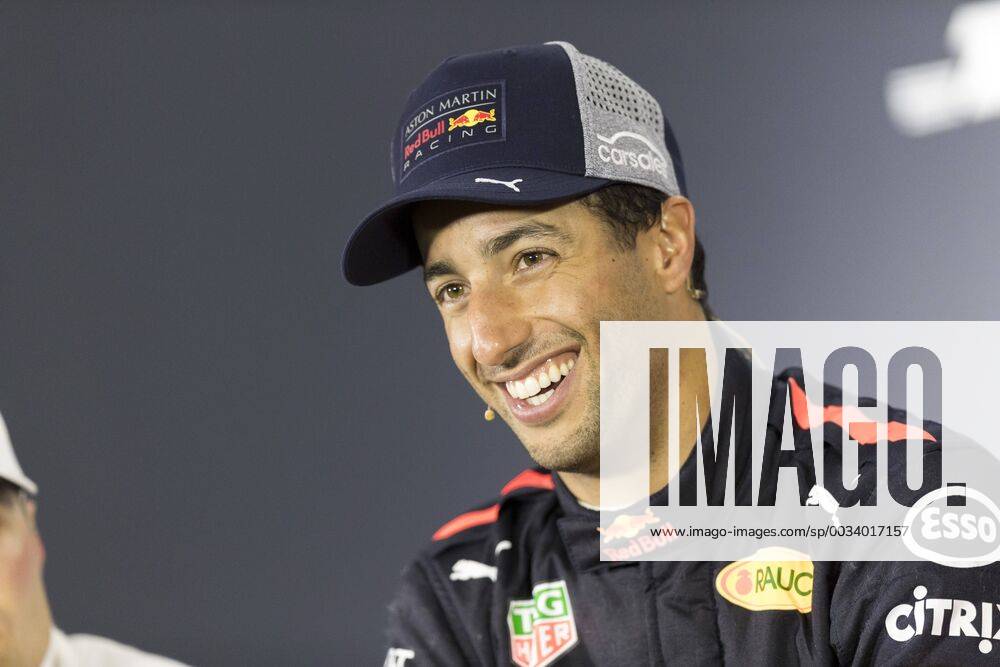 Australian F1 driver Daniel Ricciardo of Red Bull Racing reacts during the press conference PK Pressekonferenz after winning the 2018 Formula One Chinese Grand Prix at the Shanghai International Circuit in Shanghai, China, 15 April 2018. Red Bull driver Daniel Ricciardo yanked off his right shoe, poured champagne into it as he stood on the podium, and then drank up to his unlikely victory in Sunday s Chinese Grand Prix. The Australian started from the third row, but took advantage when the safety car came out on the 31st lap to allow him to get fresh, soft tires when the other leaders were running on worn rubber and couldn t get in quickly to change. Red Bull s Daniel Ricciardo wins Chinese Grand Prix; 6th career win 20180415_51527
