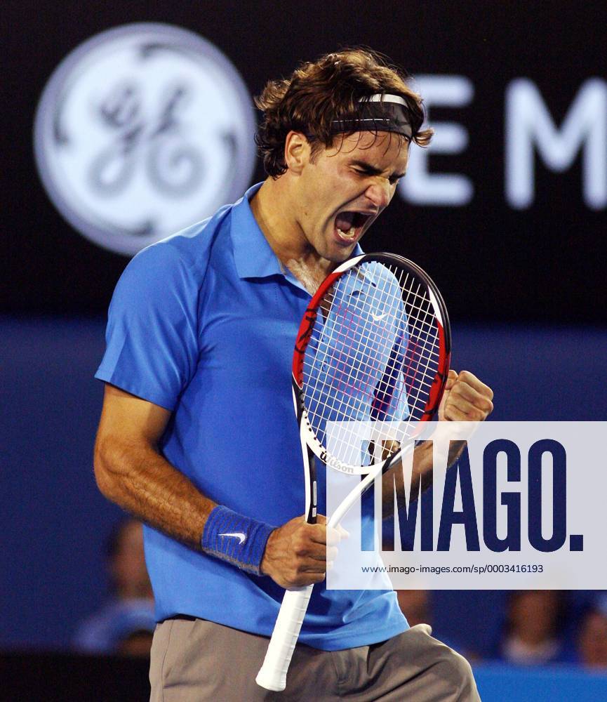 Roger Federer (Schweiz) - Schlußjubel Tennis Herren Australian Open 2008, Grand Slam, ATP Tour Einzelbild Melbourne Freude, Begeisterung, Tennis Herren Australian Open 2008, Grand Slam, ATP Tour Einzelbild Melbourne Freude, Begeisterung,