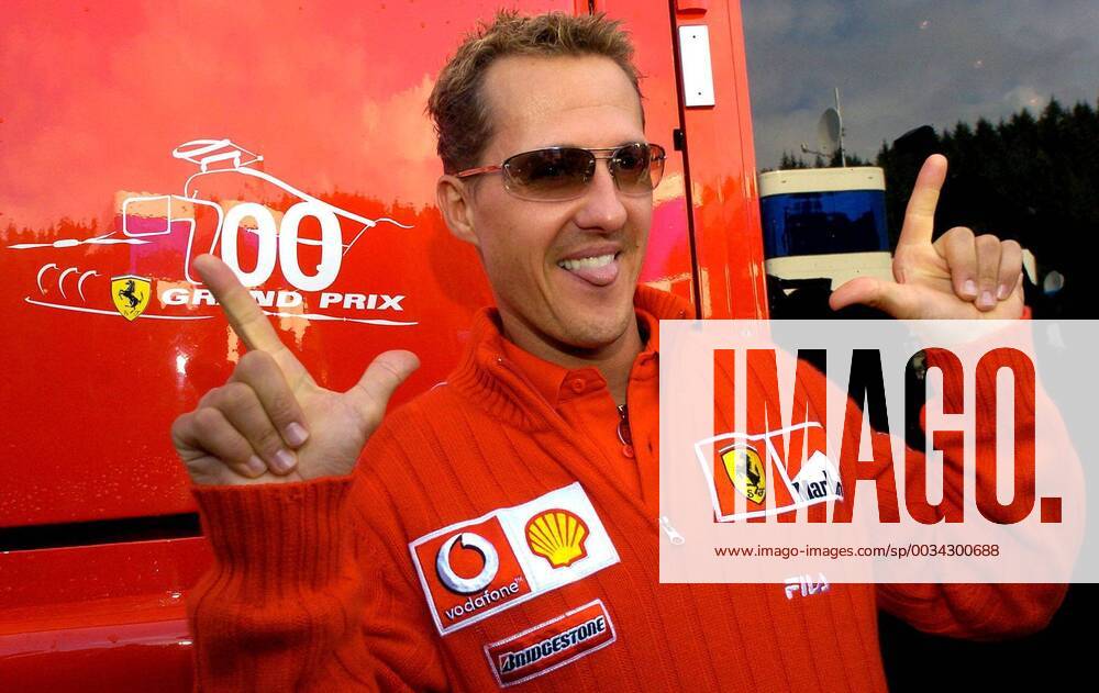 BRU108 - - SPA, BELGIUM: F1 pilot Michael Schumacher poses for a portrait picture prior to a press conference PK Pressekonferenz Thursday 26 August 2004, at the race track of Spa - Francorchamps. The Formula One Grand Prix of Spa-Francorchamps takes place on Sunday 29 August 2004. BENOITxDOPPAGNE x2128885x