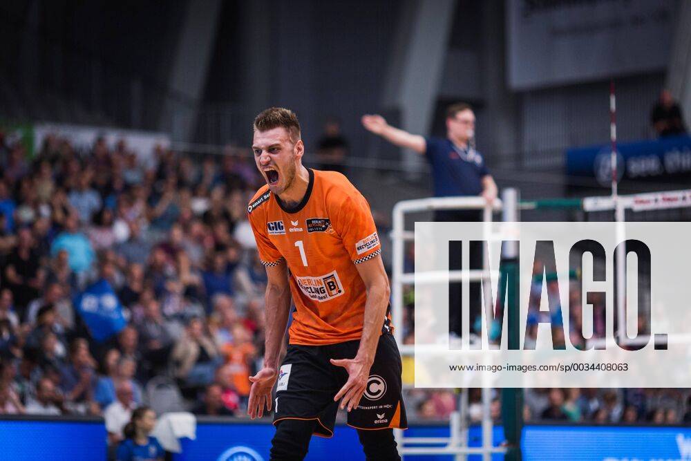 Friedrichshafen Germany 26 04 2018 Aleksandar Okolic BR Volleys 1 at Playoff Final Game 1 of the Volleyball Bundesliga between VfB Friedrichshafen and the Berlin Recycling Volleys