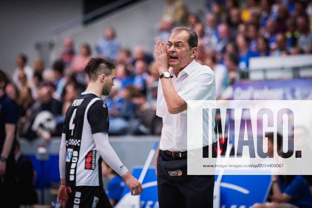 Friedrichshafen Germany 26 04 2018 Manager Stelian Moculescu BR Volleys at Playoff Final Game 1 of the Volleyball Bundesliga between VfB Friedrichshafen and the Berlin Recycling Volleys