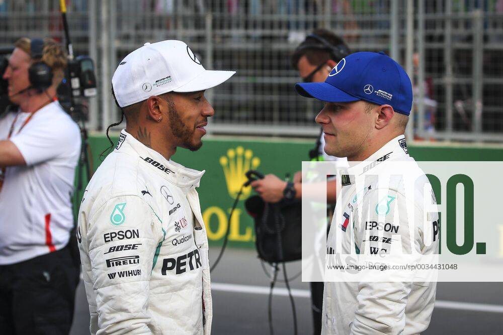 Motorsports: World Championship WM Weltmeisterschaft 2018; Grand Prix Azerbaijan, Grand Prix of Europe, Formula 1 2018 Azerbaijan Grand Prix, 44 Lewis Hamilton (GBR, Mercedes AMG Petronas F1 Team), 77 Valtteri Bottas (FIN, Mercedes AMG Petronas), Baku Azerbaijan