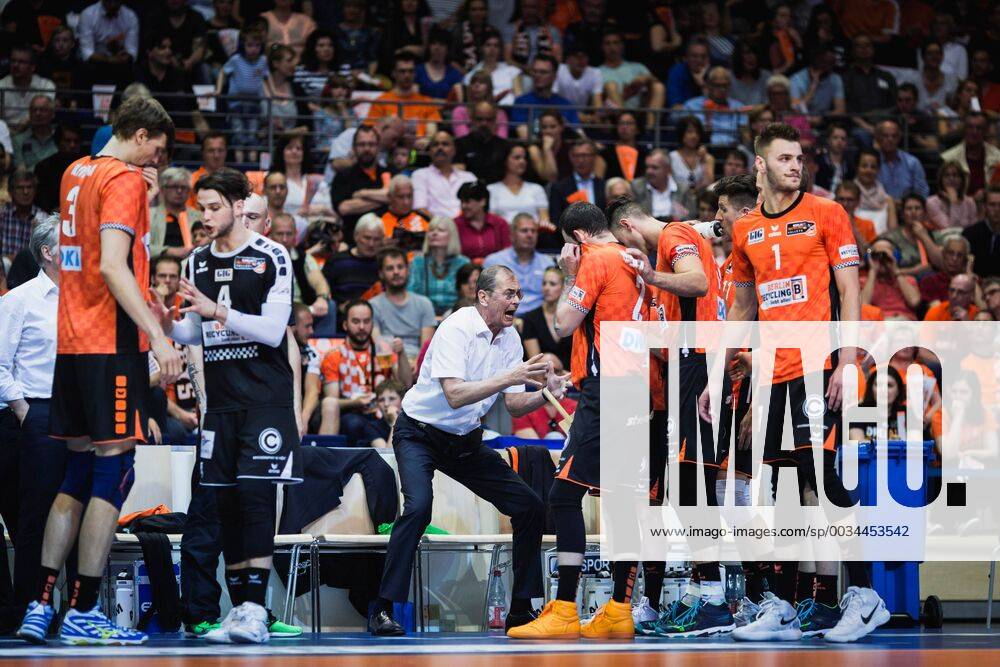 Berlin Germany 29 04 2018 Manager Stelian Moculescu BR Volleys at Playoff Final Game 2 of the Volleyball Bundesliga between Berlin Recycling Volleys and VfB Friedrichshafen