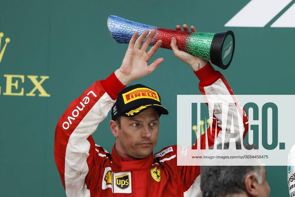 RAIKKONEN Kimi (fin), Scuderia Ferrari SF71H, portrait podium during the 2018 Formula One World Championship WM Weltmeisterschaft Grand Prix of Europe in Azerbaijan from April 26 to 29 in Baku - : World Championship; 2018; Grand Prix Azerbaijan, Grand Prix of Europe, Formula 1 2018 Baku Azerbaijan