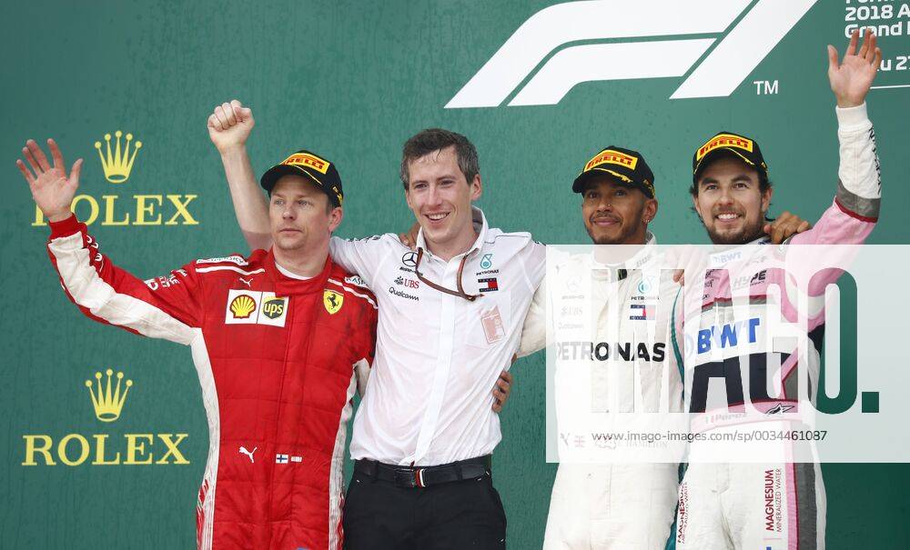 Motorsports: World Championship WM Weltmeisterschaft 2018; Grand Prix Azerbaijan, Grand Prix of Europe, Formula 1 2018 Azerbaijan Grand Prix, 11 Sergio Perez (MEX, Sahara Force India F1 Team), 44 Lewis Hamilton (GBR, Mercedes AMG Petronas F1 Team), 77 Valtteri Bottas (FIN, Mercedes AMG Petronas), Baku Azerbaijan