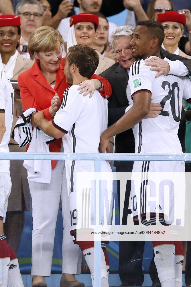 GOETZE Mario Team Germany at the award ceremony with Chancellor MERKEL Angela right President GAUCK with BOATENG Jerome World Cup 2014 Brasil FIFA World Cup Brazil 2014 Final match Germany v Argentina 1 0 on 13 July 2014 in Rio de Janeiro