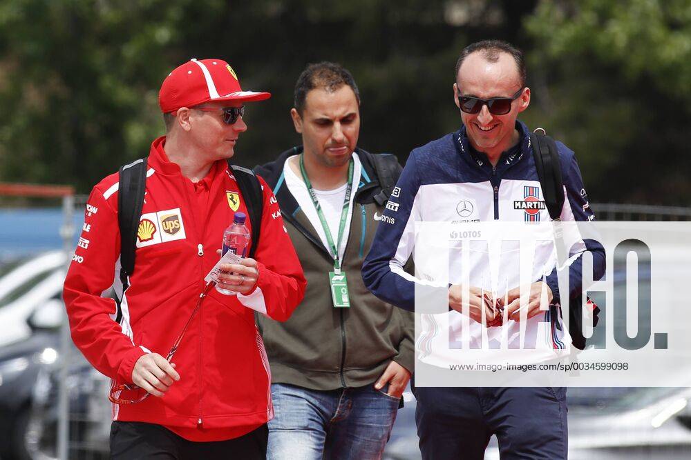 10th May, Circuit de Barcelona, Barcelona, Spain; Spanish Formula One Grand Prix, driver arrivals and press conference PK Pressekonferenz Kimi Raikkonen of Team Scuderia Ferrari and Robert Kubica arrives to the track ActionPlus12022992