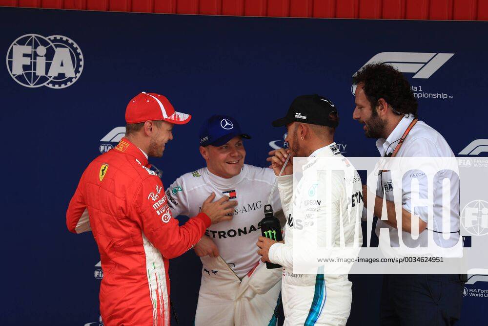 12th May, Circuit de Barcelona, Barcelona, Spain; Spanish Formula One Grand Prix, Saturday qualifying; Mercedes AMG Petronas Motorsport, Lewis Hamilton takes pole followed by team mate Valtteri Bottas and Scuderia Ferrari, Sebastian Vettel ActionPlus12023904