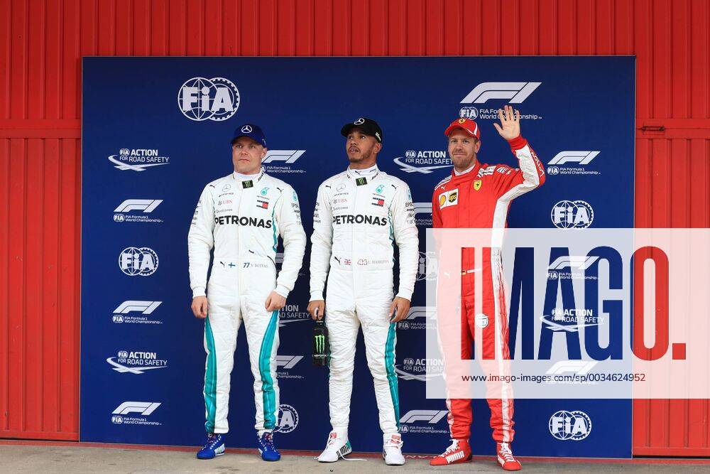 12th May, Circuit de Barcelona, Barcelona, Spain; Spanish Formula One Grand Prix, Saturday qualifying; Mercedes AMG Petronas Motorsport, Lewis Hamilton takes pole followed by team mate Valtteri Bottas and Scuderia Ferrari, Sebastian Vettel ActionPlus12023905