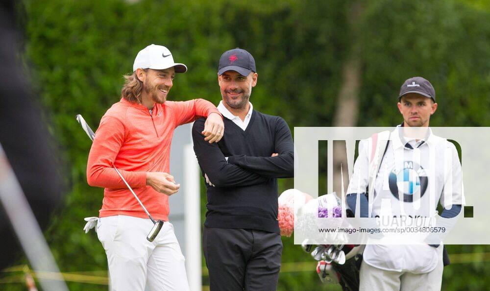 Pep Guardiola (Manchester City Manager) & Tommy Fleetwood (England) during the BMW PGA Golf Herren PRO-AM GOLF at Wentworth Drive, Virginia Water, England on 23 May 2018.