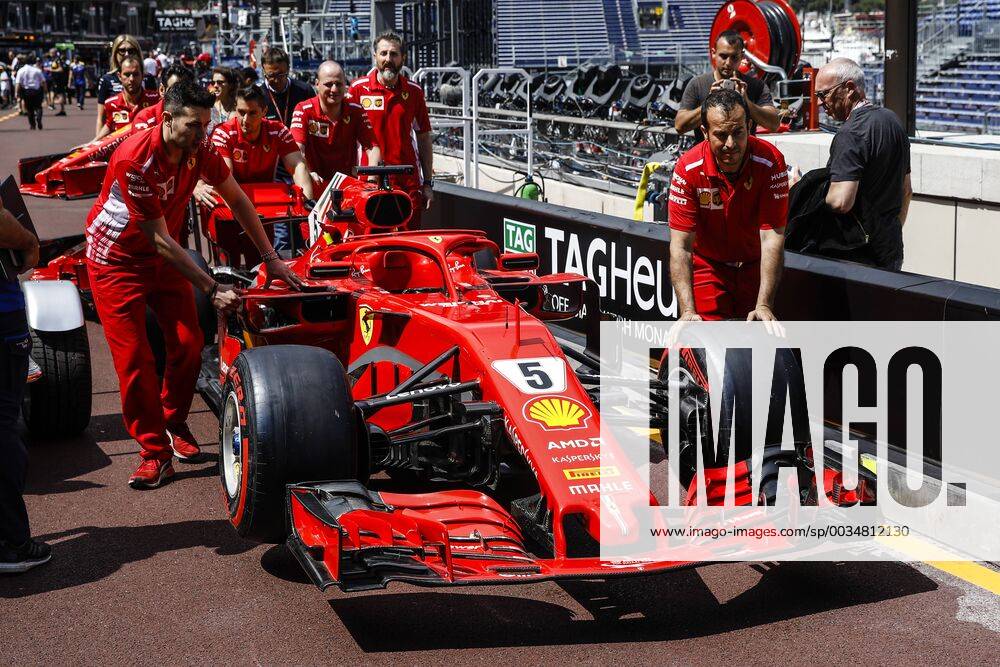 - SPORT May 23, 2018 - Montecarlo, Monaco - Ferrari mechanics pushing the 05 Sebastian Vettel from Germany with Scuderia Ferrari SF71H car throught the pitlane during the Monaco Formula One Grand Prix at Monaco on 23th of May, 2018 in Montecarlo, Monaco. F1 2018: Monaco Grand Prix: Press Day - ZUMAn230 20180523_zaa_n230_772