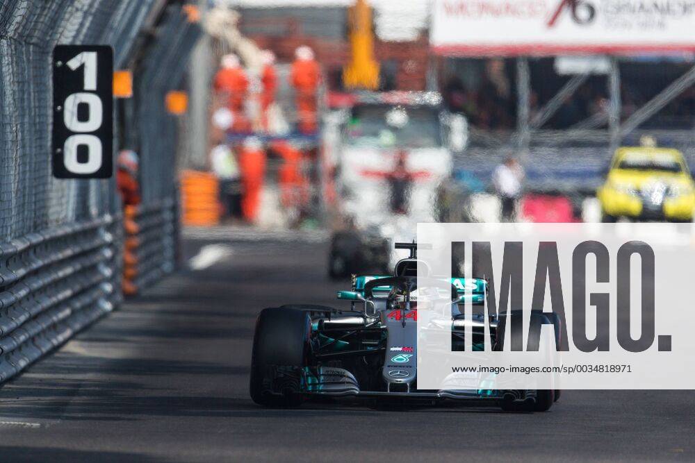Lewis Hamilton Mercedes AMG Petronas Formula One team with his car on the track Grand Prix of Monaco 2018 Race Motorsport Formula 1 24 05 2018 Grand Prix of Monaco 2018 Race Motorsport Formula 1 24 05 2018 Monte Carlo