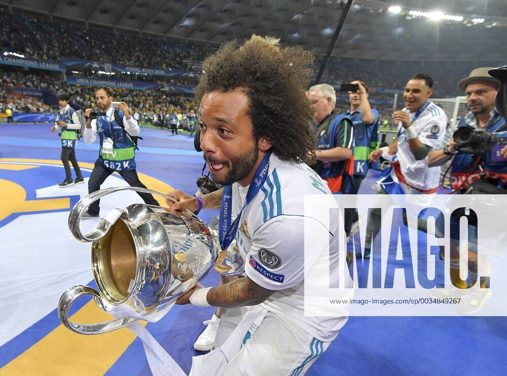 Football UEFA Champions League Final 2018 Real Madrid Liverpool at the Kiev Olympic Stadium Ukraine Winners Real Madrid celebrates winning the Champions League Marcelo Real Madrid with the trophy