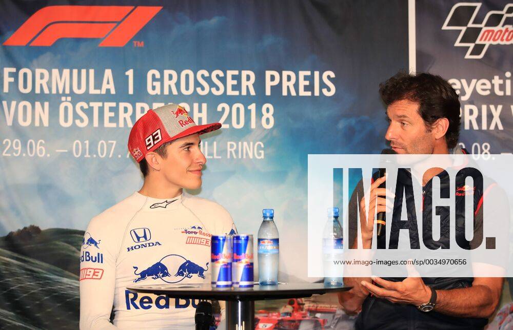 FORMULA 1 - Marc Marquez SPIELBERG,AUSTRIA,05.JUN.18 - MOTORSPORTS, FORMULA 1 - Red Bull Ring, Marc Marquez, press conference PK Pressekonferenz Image shows Marc Marquez (ESP) and Mark Webber (AUS). GEPAxpictures Buehner
