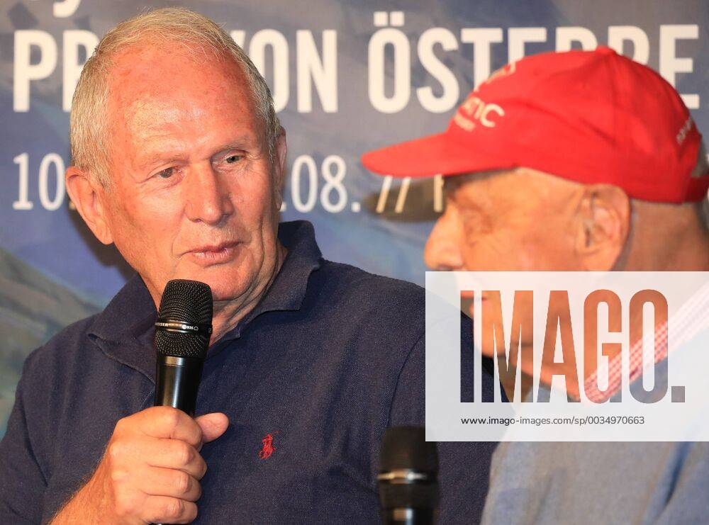 FORMULA 1 - Marc Marquez SPIELBERG,AUSTRIA,05.JUN.18 - MOTORSPORTS, FORMULA 1 - Red Bull Ring, Marc Marquez, press conference PK Pressekonferenz Image shows motorsport consultant Helmut Marko (Red Bull Racing) and Niki Lauda. GEPAxpictures Buehner
