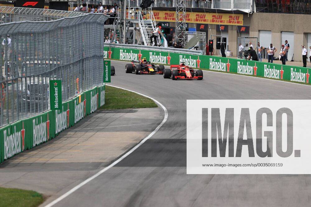 10th June 2018, Circuit Gilles-Villeneuve, Montreal, Canada; Canadian Formula One Grand Prix, race day; Scuderia Ferrari, Sebastian Vettel leads into turn 1 on lap 1 ActionPlus12035531 Octane