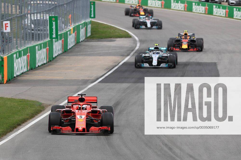 10th June 2018, Circuit Gilles-Villeneuve, Montreal, Canada; Canadian Formula One Grand Prix, race day; Scuderia Ferrari, Sebastian Vettel leads as the safety car pulls off ActionPlus12035549 Octane