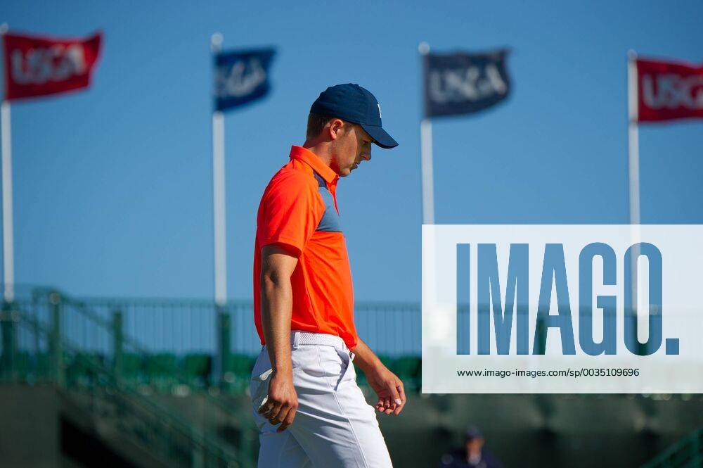 Jordan Spieth from the United States walks on the 10th fairway in the first round of the 118th U.S. Open Championship at Shinnecock Hills Golf Club in Southampton, New York on June 14, 2018. NYP20180614108 COREYxSIPKIN