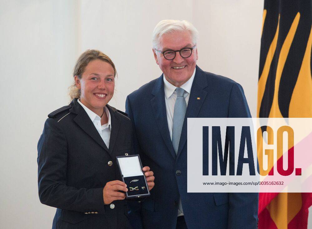 Federal President Frank Walter STEINMEIER honors biathlete Laura DAHLMEIER Garmisch Patenkirchen Award of the Silver Laurel Journal and the Order of Merit by the Federal President at Schloss Bellevue Berlin Germany on 07 06 2018 Â